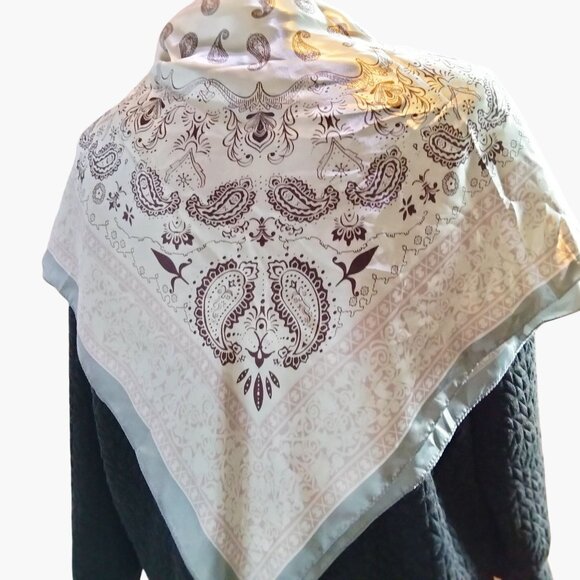 Paisley Print Scarf 35x35 Inches Square Pink Brown - Picture 2 of 10